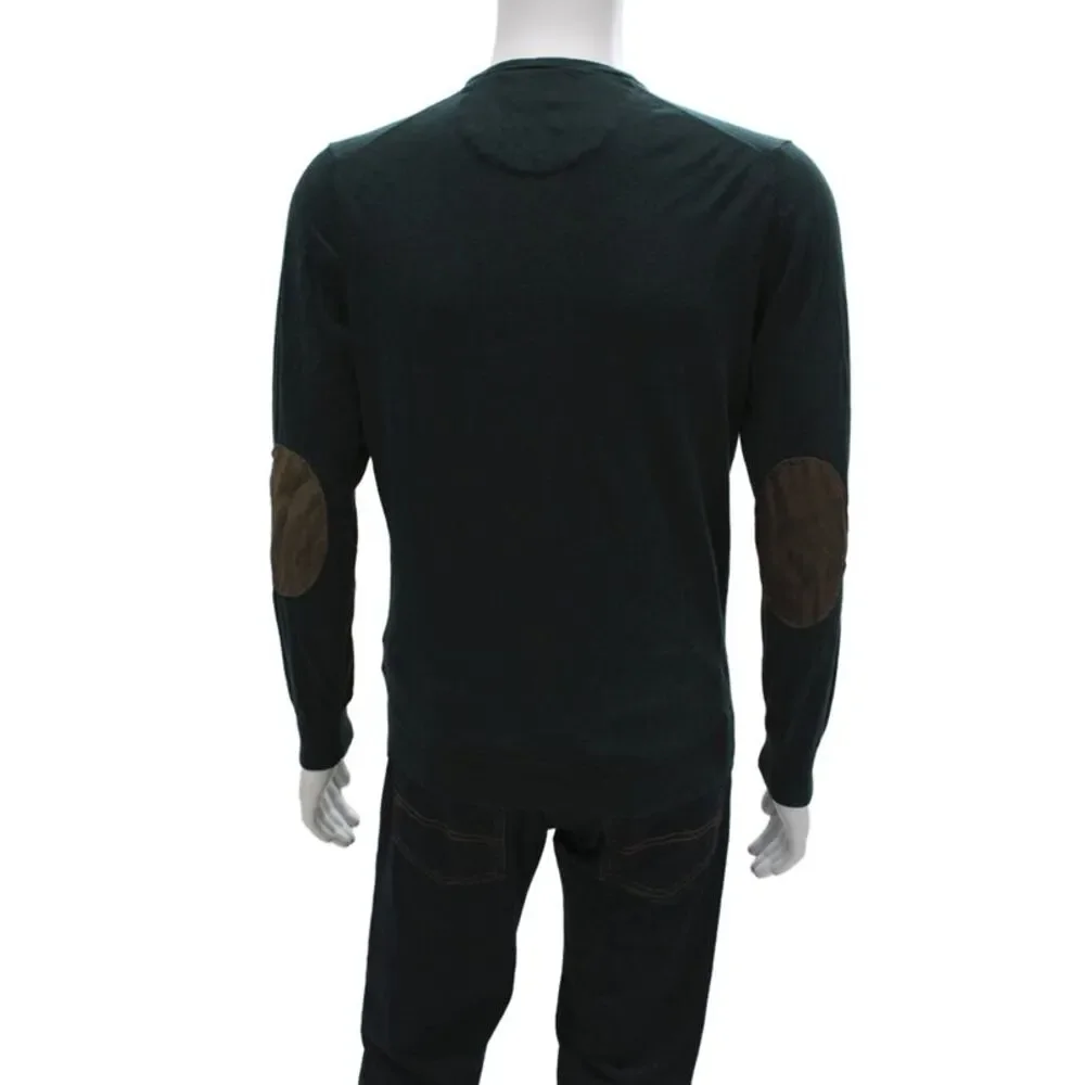 Massimo Dutti Mens Pullover Green V-Neck Cotton Silk Cashmere Size L